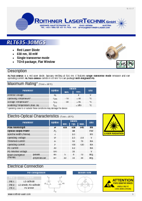 RLT635-30MGS Datasheet PDF Roithner LaserTechnik GmbH
