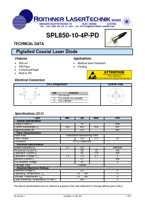 SPL850-10-4P-PD Datasheet PDF Roithner LaserTechnik GmbH