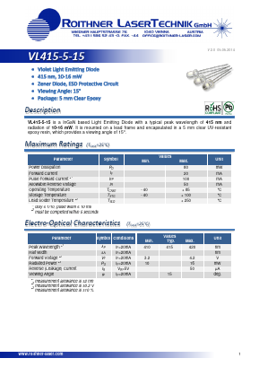 VL415-5-15 Datasheet PDF Roithner LaserTechnik GmbH