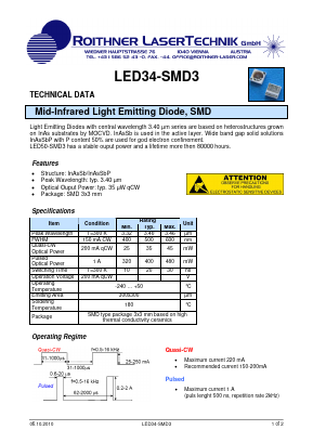 LED34-SMD3 Datasheet PDF Roithner LaserTechnik GmbH