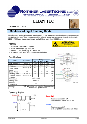 LED21-TEC Datasheet PDF Roithner LaserTechnik GmbH