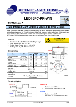 LED16FC-PR-WIN Datasheet PDF Roithner LaserTechnik GmbH