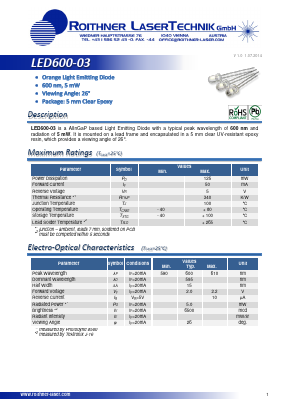 LED600-03 Datasheet PDF Roithner LaserTechnik GmbH
