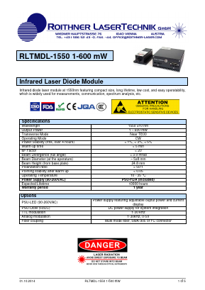 RLTMDL-1550 Datasheet PDF Roithner LaserTechnik GmbH