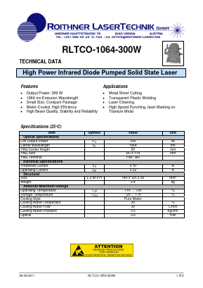 RLTCO-1064-300W Datasheet PDF Roithner LaserTechnik GmbH