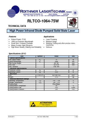 RLTCO-1064-75W Datasheet PDF Roithner LaserTechnik GmbH
