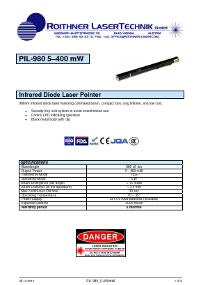 PIL-980 Datasheet PDF Roithner LaserTechnik GmbH