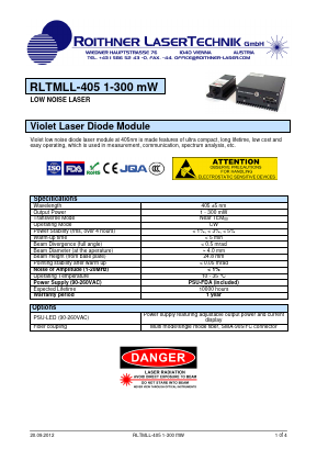 RLTMLL-405 Datasheet PDF Roithner LaserTechnik GmbH