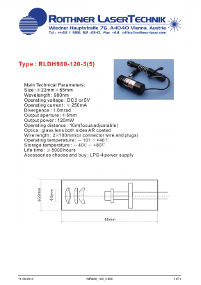 RLDH980-120-3 Datasheet PDF Roithner LaserTechnik GmbH