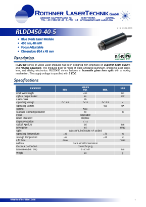 RLDD450-40-5 Datasheet PDF Roithner LaserTechnik GmbH