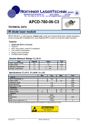 APCD-780-06-C3 Datasheet PDF Roithner LaserTechnik GmbH