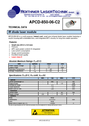 APCD-850-06-C2 Datasheet PDF Roithner LaserTechnik GmbH