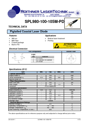 SPL980-100-105M-PD Datasheet PDF Roithner LaserTechnik GmbH