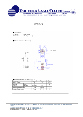 S9810MG Datasheet PDF Roithner LaserTechnik GmbH