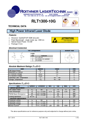 RLT1300-10G Datasheet PDF Roithner LaserTechnik GmbH