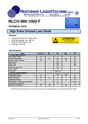 LCO-980-1000-F Datasheet PDF Roithner LaserTechnik GmbH