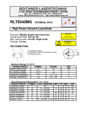 RLT8340MG Datasheet PDF Roithner LaserTechnik GmbH