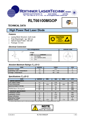 RLT66100MGOP Datasheet PDF Roithner LaserTechnik GmbH
