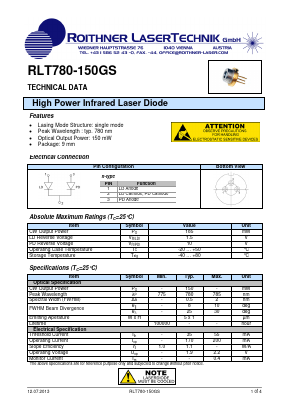 RLT780-150GS Datasheet PDF Roithner LaserTechnik GmbH