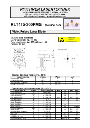 RLT415-200PMG Datasheet PDF Roithner LaserTechnik GmbH