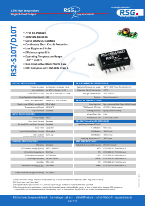 RS2-0505D10A1T Datasheet PDF RSG Electronic Components GmbH