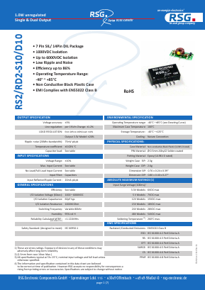 RS2-0505T10A3 Datasheet PDF RSG Electronic Components GmbH