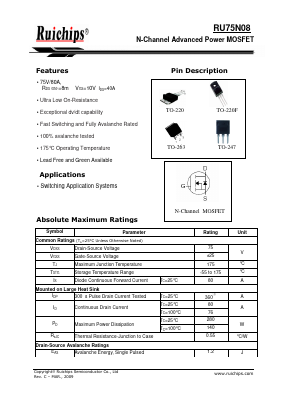 RU75N08Q Datasheet PDF Ruichips Semiconductor Co., Ltd