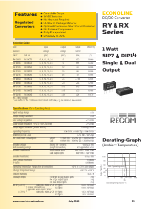 RY-0505S/P Datasheet PDF RECOM Electronic GmbH