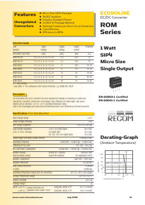 ROM-121.8S Datasheet PDF RECOM Electronic GmbH