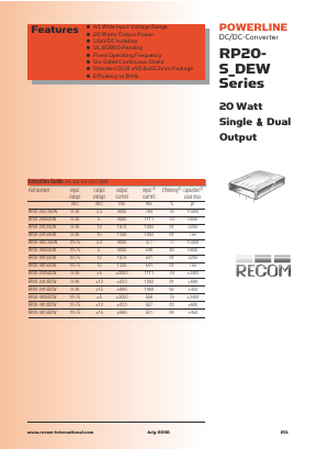 RP20-2412DEW Datasheet PDF RECOM Electronic GmbH