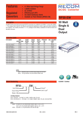 RP30-4815SEWN Datasheet PDF RECOM Electronic GmbH