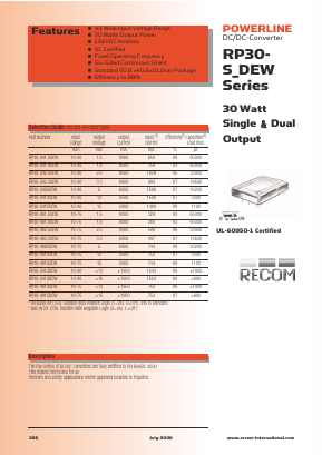 RP30-4812SEWN Datasheet PDF RECOM Electronic GmbH