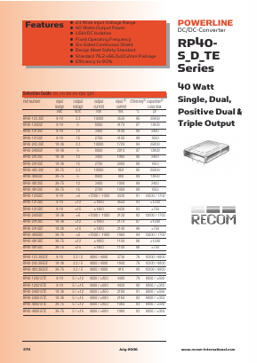 RP40-480512TE Datasheet PDF RECOM Electronic GmbH