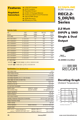 REC2.2-XX15DR Datasheet PDF RECOM Electronic GmbH