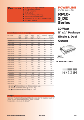 RP10-2405SM2 Datasheet PDF RECOM Electronic GmbH