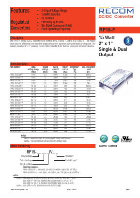 RP15-243.3SF-HC Datasheet PDF RECOM Electronic GmbH
