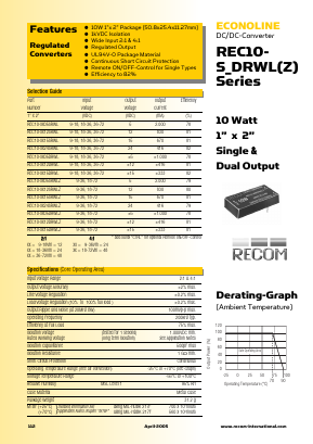 REC10-1212SRWL Datasheet PDF RECOM Electronic GmbH