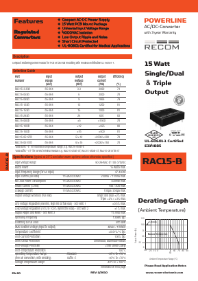 RAC15-05SB Datasheet PDF RECOM Electronic GmbH