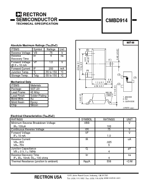CMBD914 Datasheet PDF Rectron Semiconductor