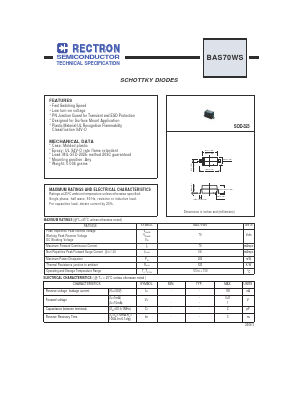 BAS70WS Datasheet PDF Rectron Semiconductor