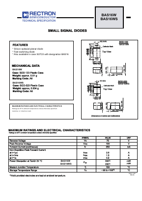 BAS16W Datasheet PDF Rectron Semiconductor