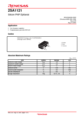 2SA1121 Datasheet PDF Renesas Electronics