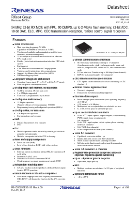 R5F5634BCDFB Datasheet PDF Renesas Electronics