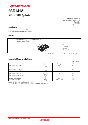 2SD1418DCTR-E Datasheet PDF Renesas Electronics