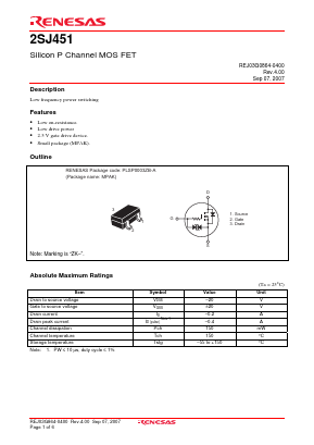 2SJ451ZK-TR-E Datasheet PDF Renesas Electronics