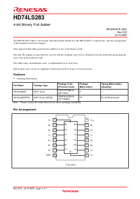 HD74LS283P Datasheet PDF Renesas Electronics