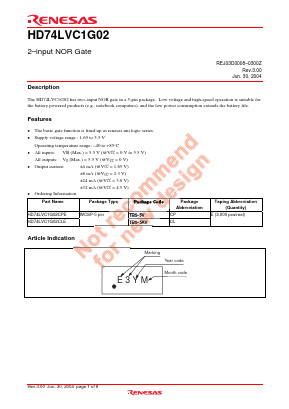 HD74LVC1G02 Datasheet PDF Renesas Electronics