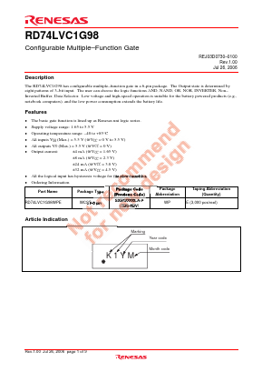 RD74LVC1G98WPE Datasheet PDF Renesas Electronics