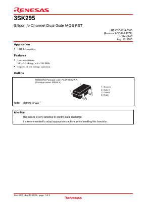 3SK295 Datasheet PDF Renesas Electronics