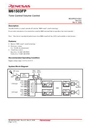 M61503 Datasheet PDF Renesas Electronics